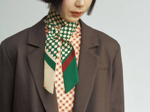 “Checkerboard” Silk Skinny Scarf - Green