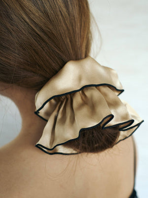 "Maxi Flower" Double-Layer Oversized Silk Scrunchie - Tan