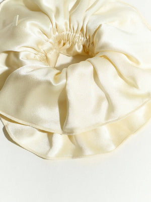 "Maxi Flower" Double-Layer Oversized Silk Scrunchie - Cream