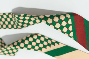 “Checkerboard” Silk Skinny Scarf - Green