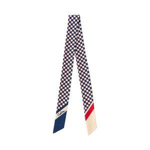 “Checkerboard” Silk Skinny Scarf - Blue