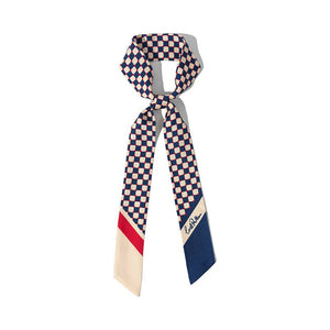 “Checkerboard” Silk Skinny Scarf - Blue