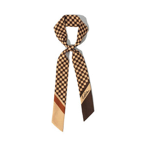 “Checkerboard” Silk Skinny Scarf - Coffee