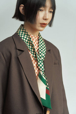 “Checkerboard” Silk Skinny Scarf - Green