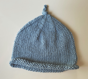 Open image in slideshow, Handmade Knitted Acorn Hat - Cotton Blend in Pale Blue
